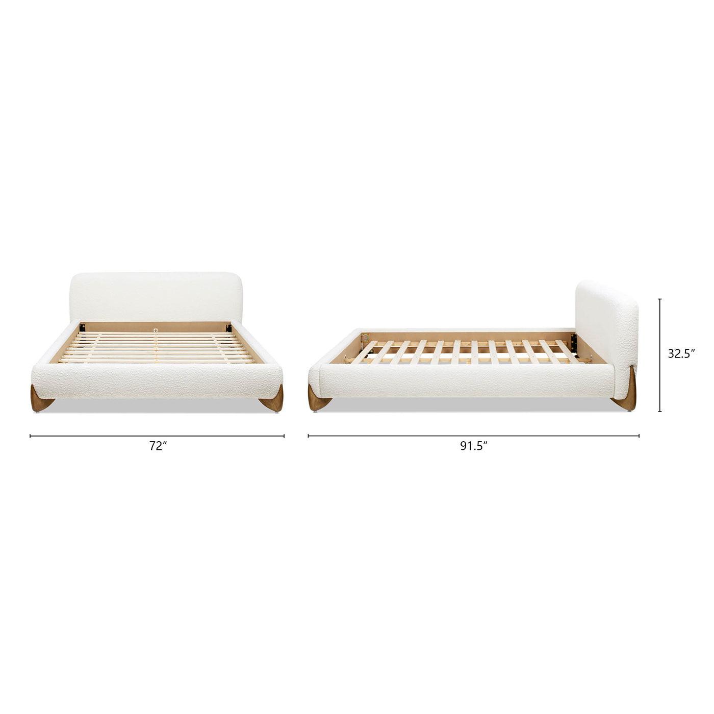 Alpine Platform Bed Queen in Ivory White Boucle.