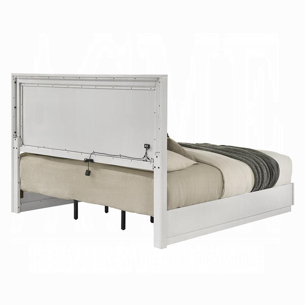 Modern White LED Queen Bed - Contemporary Design.