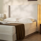 Hosford Minimalist Upholstered Wingback Bed.