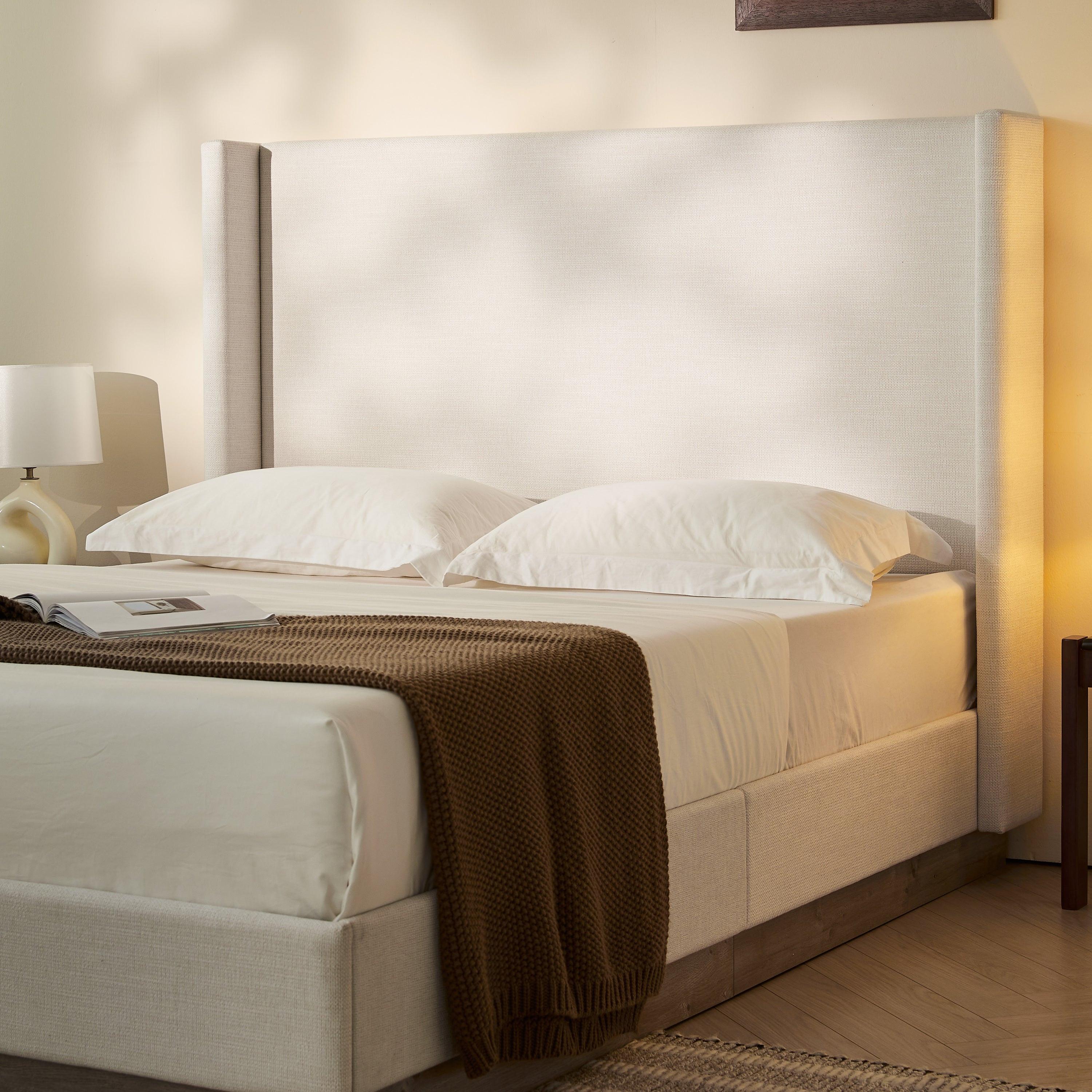 Hosford Minimalist Upholstered Wingback Bed.