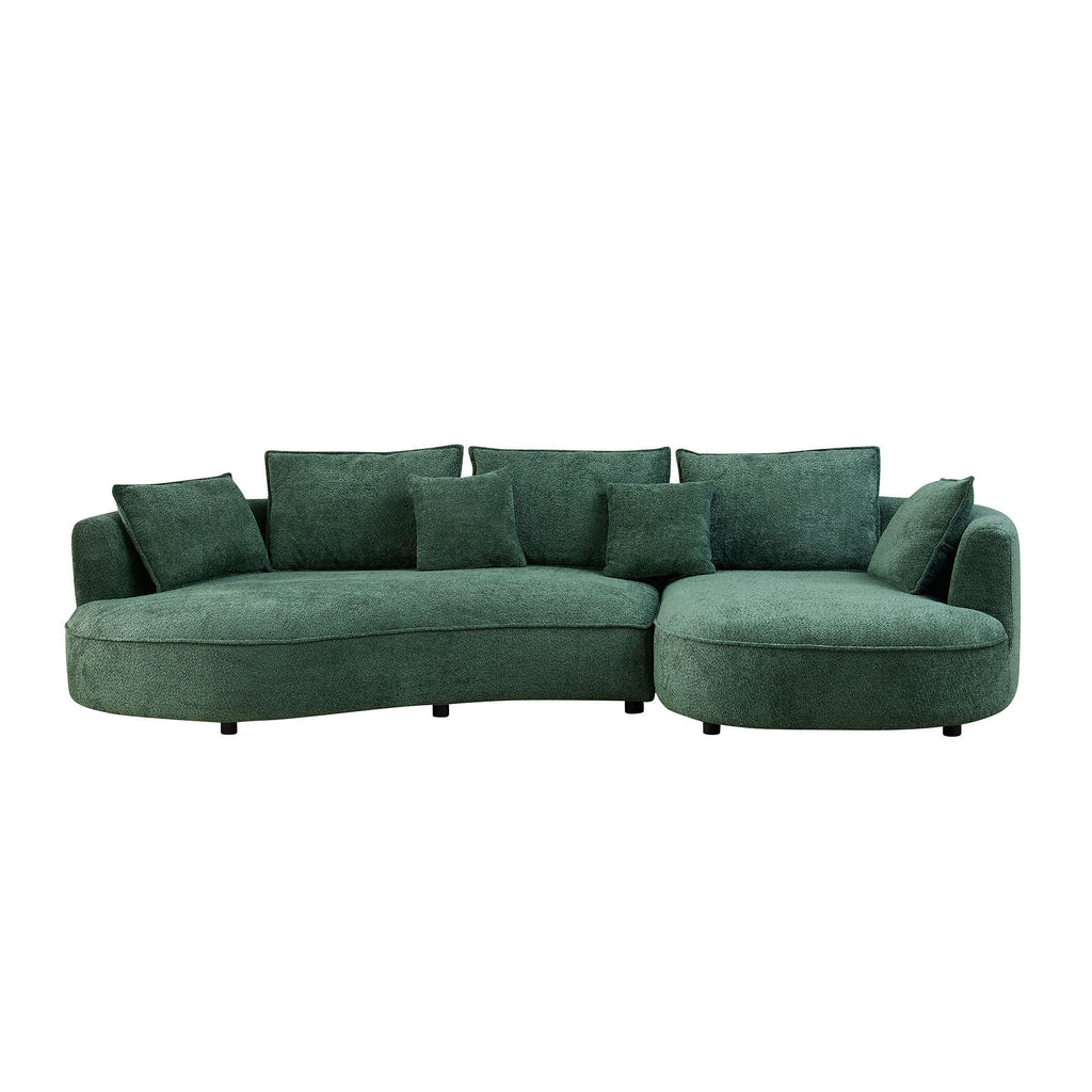 Oversized Green Boucle 5-Seater Curved Sectional Sofa with Right Chaise