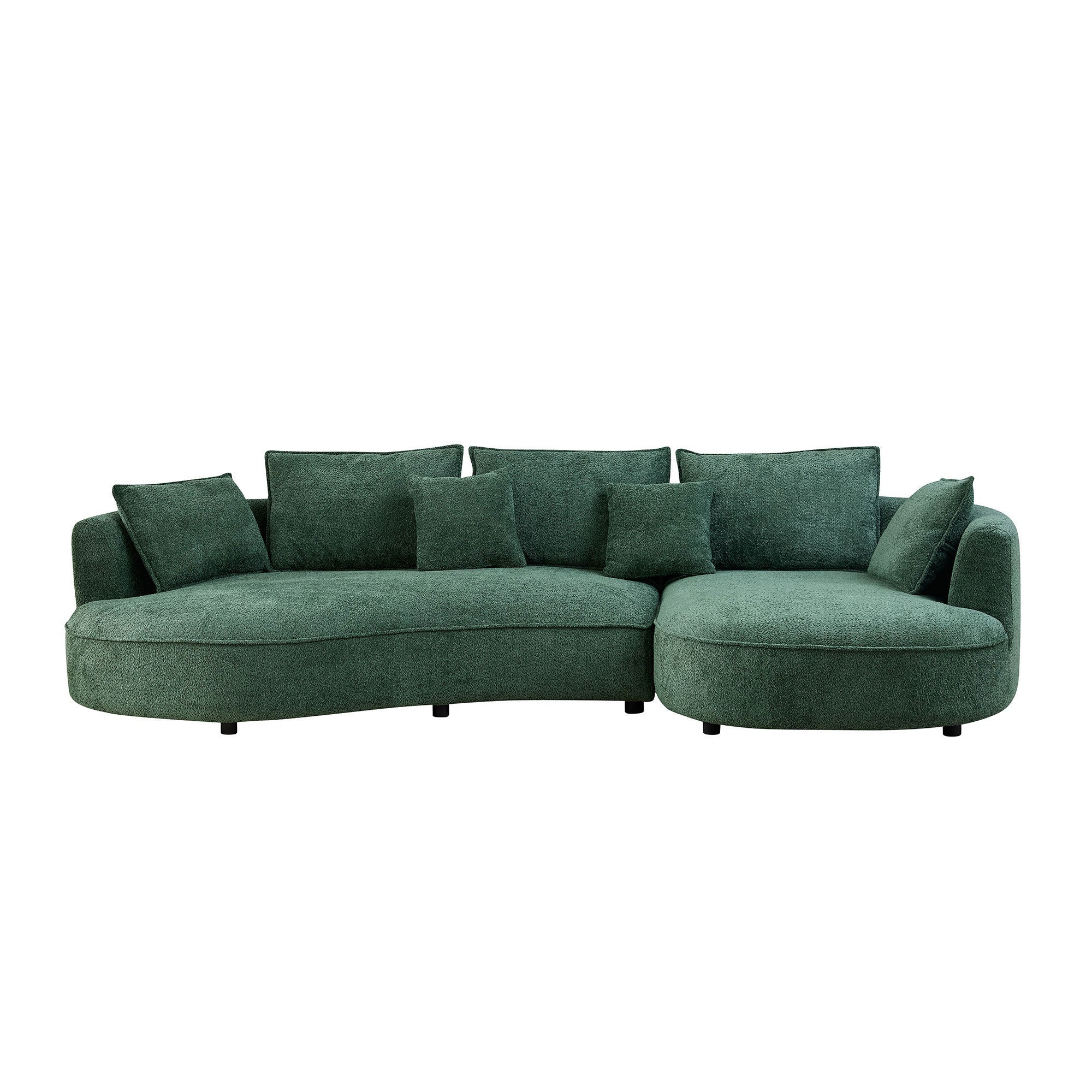 Oversized Green Boucle 5-Seater Curved Sectional Sofa with Right Chaise