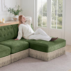 Modular Velvet Chesterfield Sofa with Tassel Skirt.