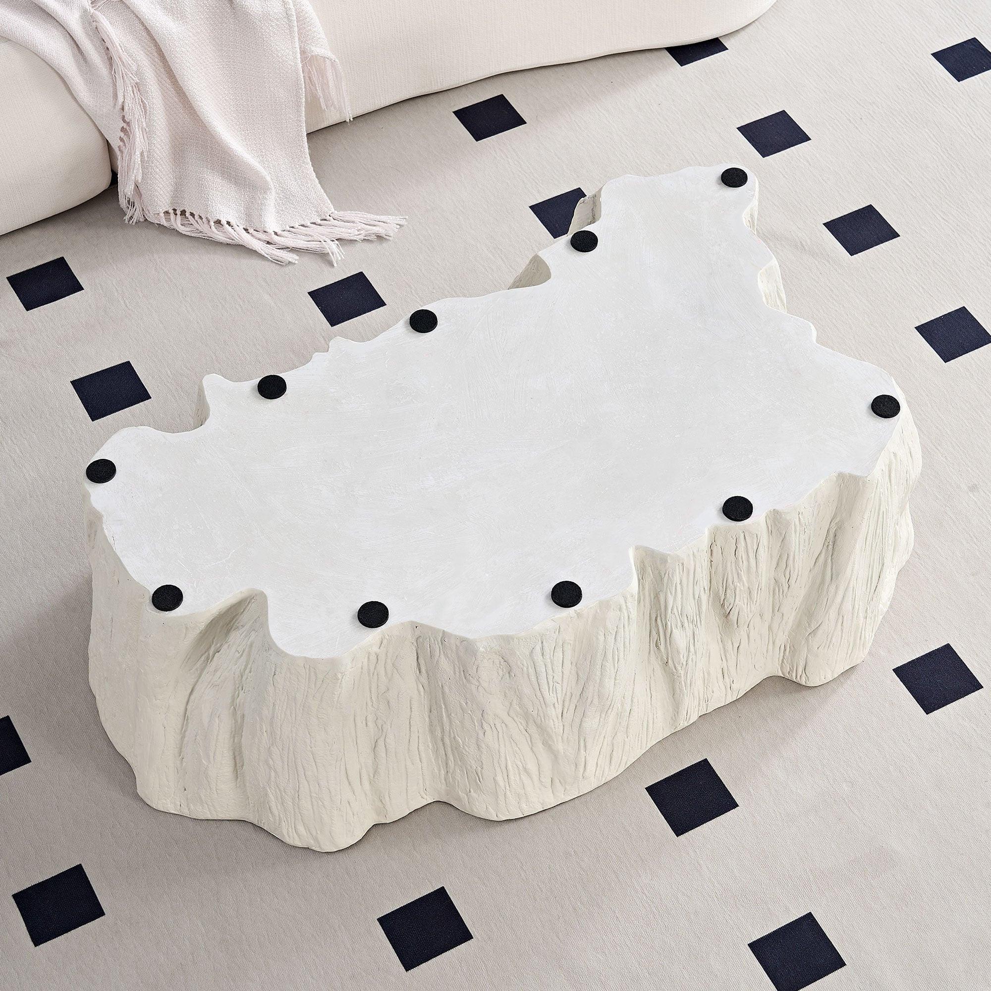Sturdy Unique Shape Coffee Table - Beige Fiberglass Design.