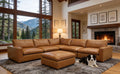 Ginger Leather Match 6-Seater L-Shaped Sectional with Square Arms