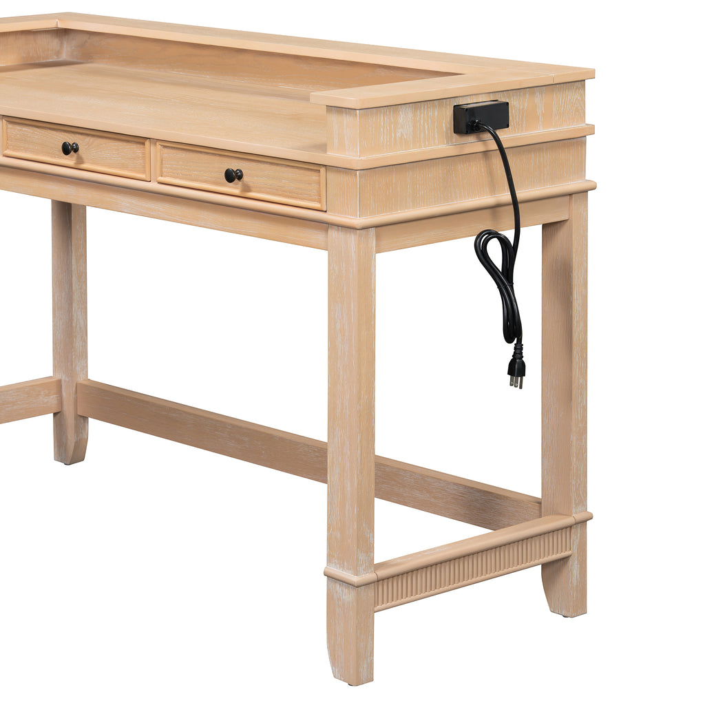 TREXM 4-Piece Dining Table Set for 3, Retro Kitchen Table and Chairs Set with 3 Storage Drawers, Ideal for Small Spaces (Natural)