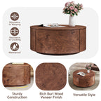 Burl Wood Coffee Table with Drawers - 360° Rotating Top.
