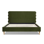 Stockholm Modern Wavy Headboard Platform Bed, King, Olive Green Performance Velvet.
