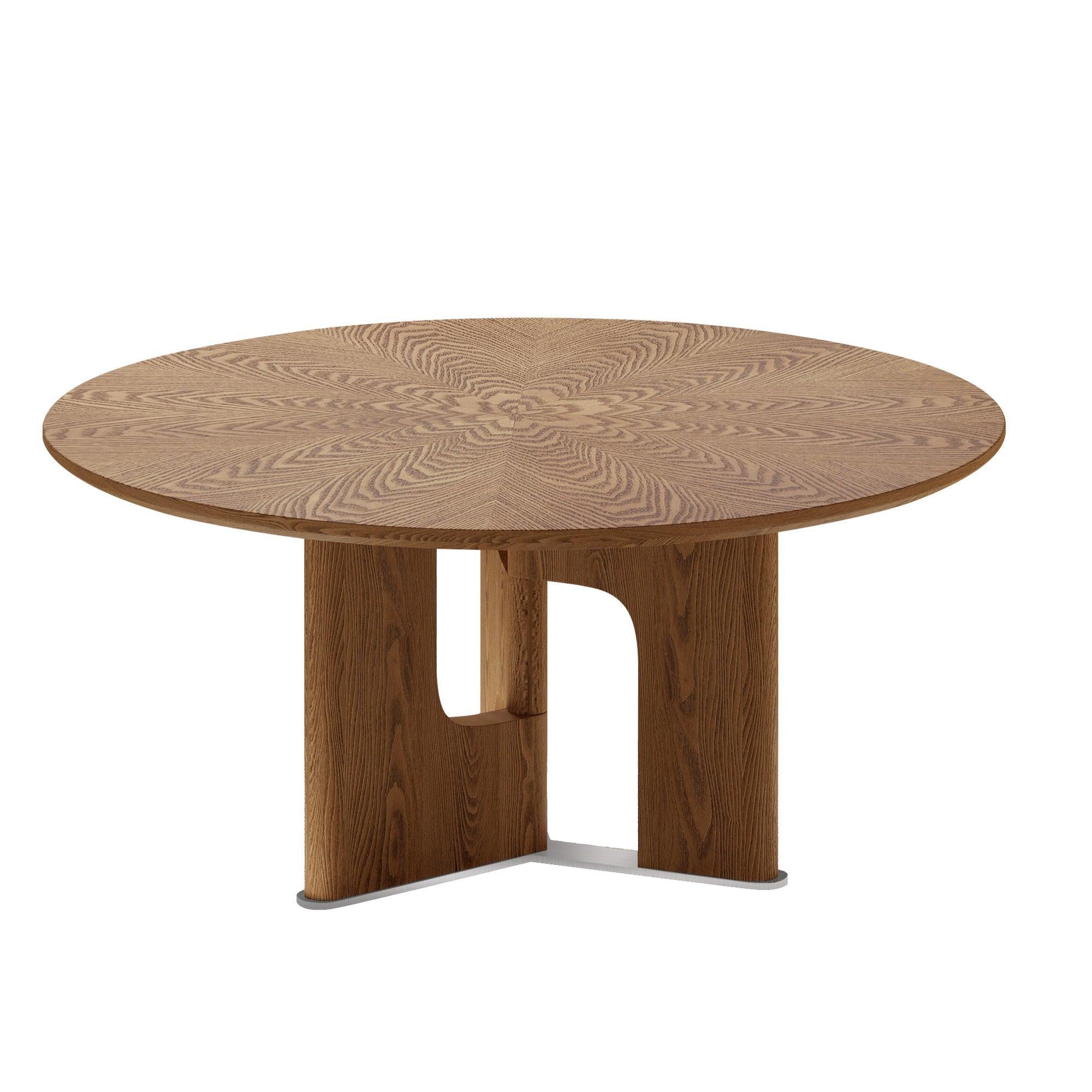 Round Rustic Ash Wood Coffee Table for Small Living Rooms.