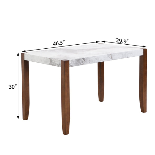 46.5' Modern Dining Table, Rectangular Faux Marble Style Table with Sturdy Wood Legs, Easy to Clean Rectangular Kitchen Table for Dining Room, Living Room, Easy Assembly