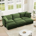 Oversized 3-Seater Green Chenille Sleeper Sofa with 3 Ottomans