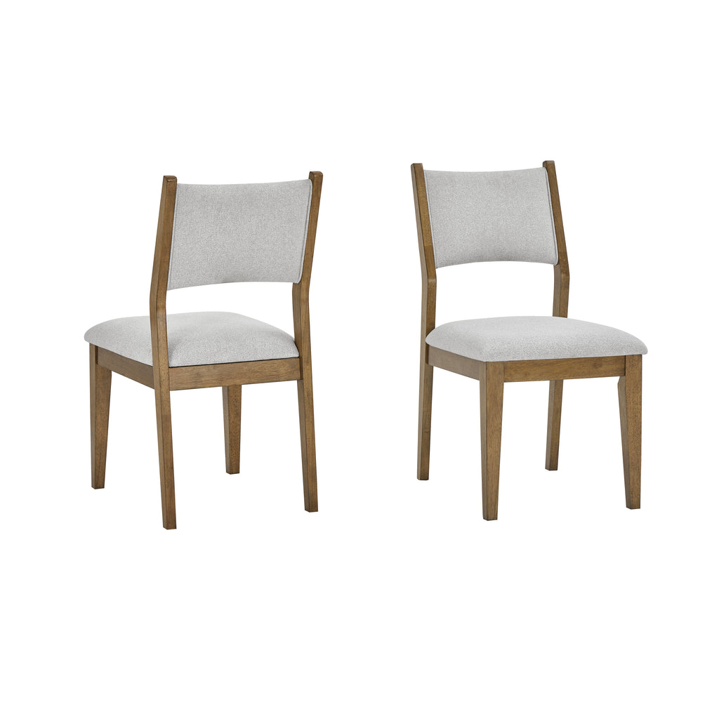 Pair of cushioned dining chairs from the Walnut Oak Dining Set with wood frames and light fabric seats, offering comfort and style.