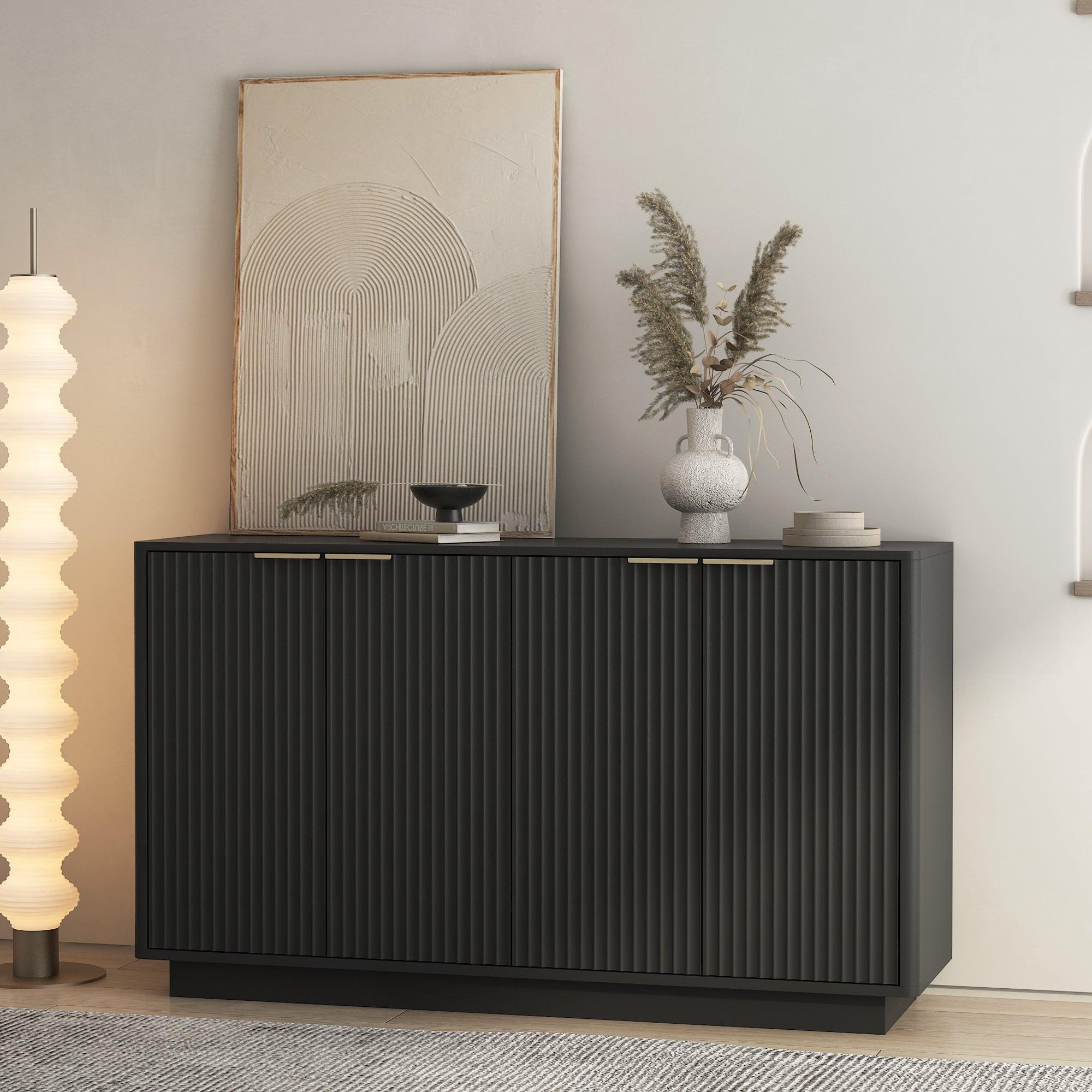 Black Modern Buffet Cabinet with Storage & Adjustable Shelves.