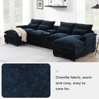 Chenille fabric texture of U-shaped sectional sofa with USB charger, offering a warm, cozy, and easy-to-maintain surface for living room comfort.