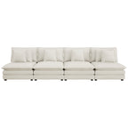 Modular Corduroy Sofa Beige - Stylish and Comfortable with six seats and detachable pillows, ideal for spacious living rooms.