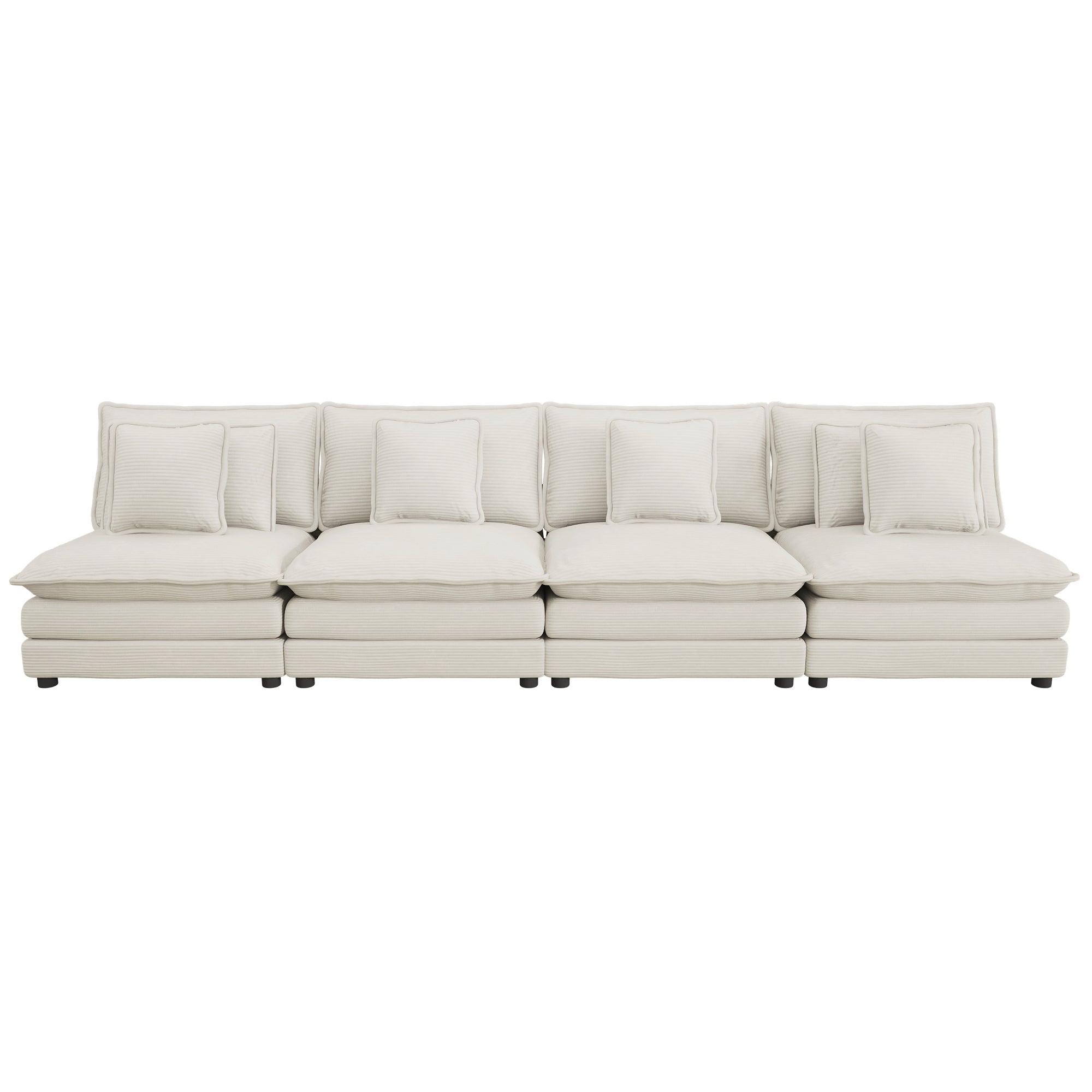 Modular Corduroy Sofa Beige - Stylish and Comfortable with six seats and detachable pillows, ideal for spacious living rooms.