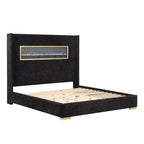 Contemporary Style Black Color 1pc Queen Size Bed Upholstered Fabric Bedframe Bedroom Furniture 3D Fireplace HB.