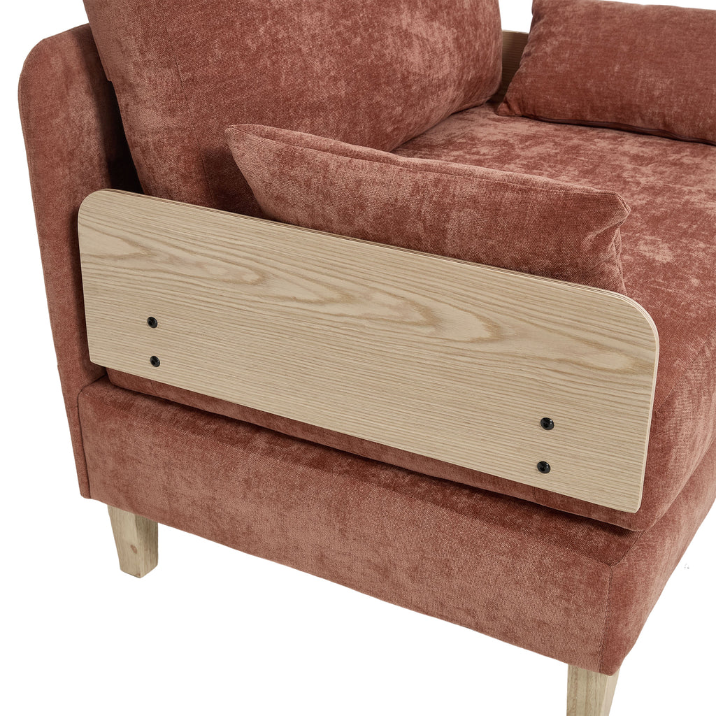 Side panel detail of the Convertible Sofa Bed Recliner - 3-in-1 showing light wood armrest accent and chenille upholstery.