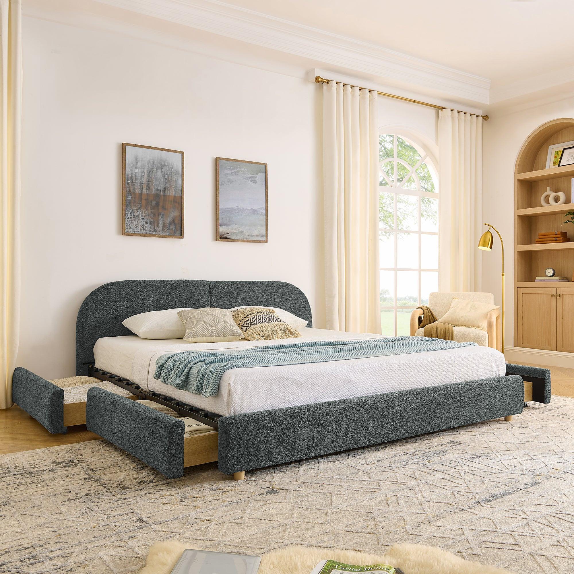King Size Upholstered Bed Frame with Storage and Headboard.