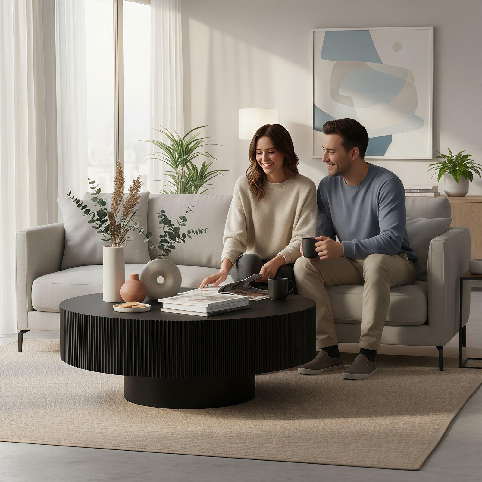 Fluted Round Coffee Table - Mid Century Modern Design.