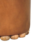 Bola Leather Stool - Solid Wood Construction.