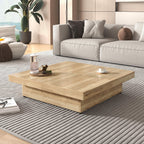 Sliding Top Coffee Table with Storage in Natural Wood Grain.