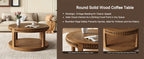 31.5 Inch Round Solid Wood Coffee Table & Sofa Table - Two-Tier Thickened Top, Sturdy Legs, Circle Table for Living Room (Walnut)
