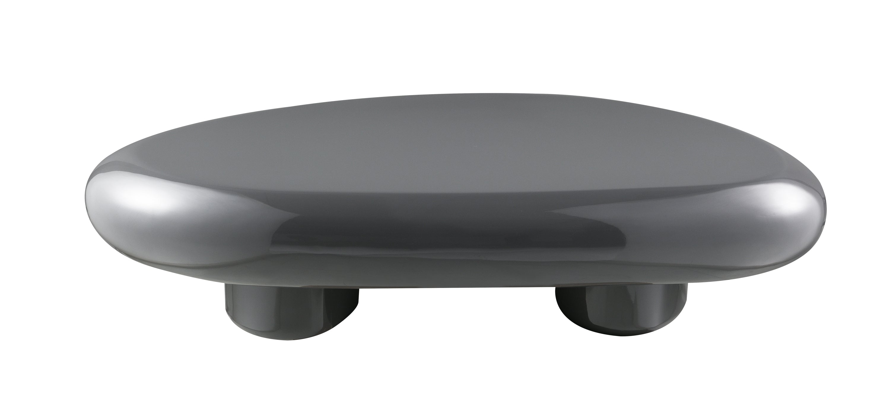 Front view of Charlene Gray Gloss Coffee Table showcasing its curved edges and modern design with a reflective high gloss finish.