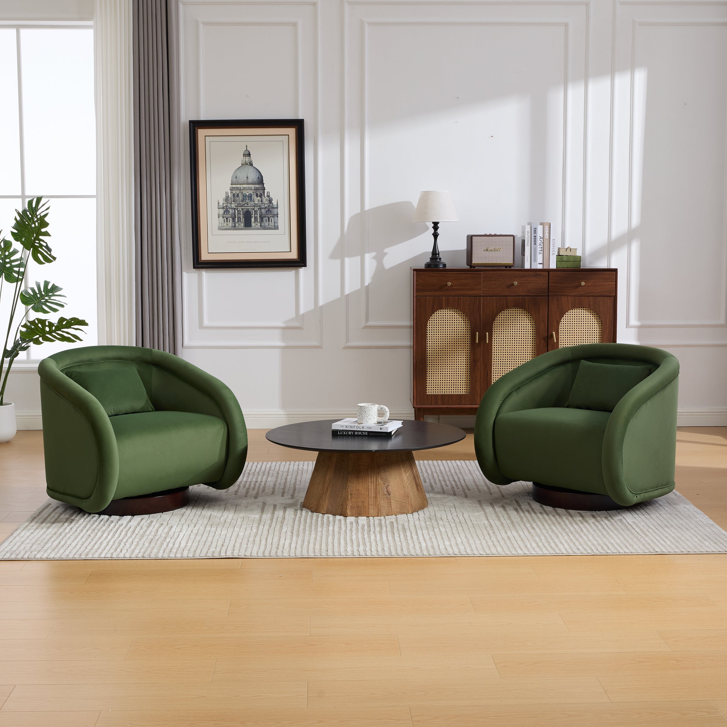 Swivel Accent Chair with Velvet Fabric Upholstery