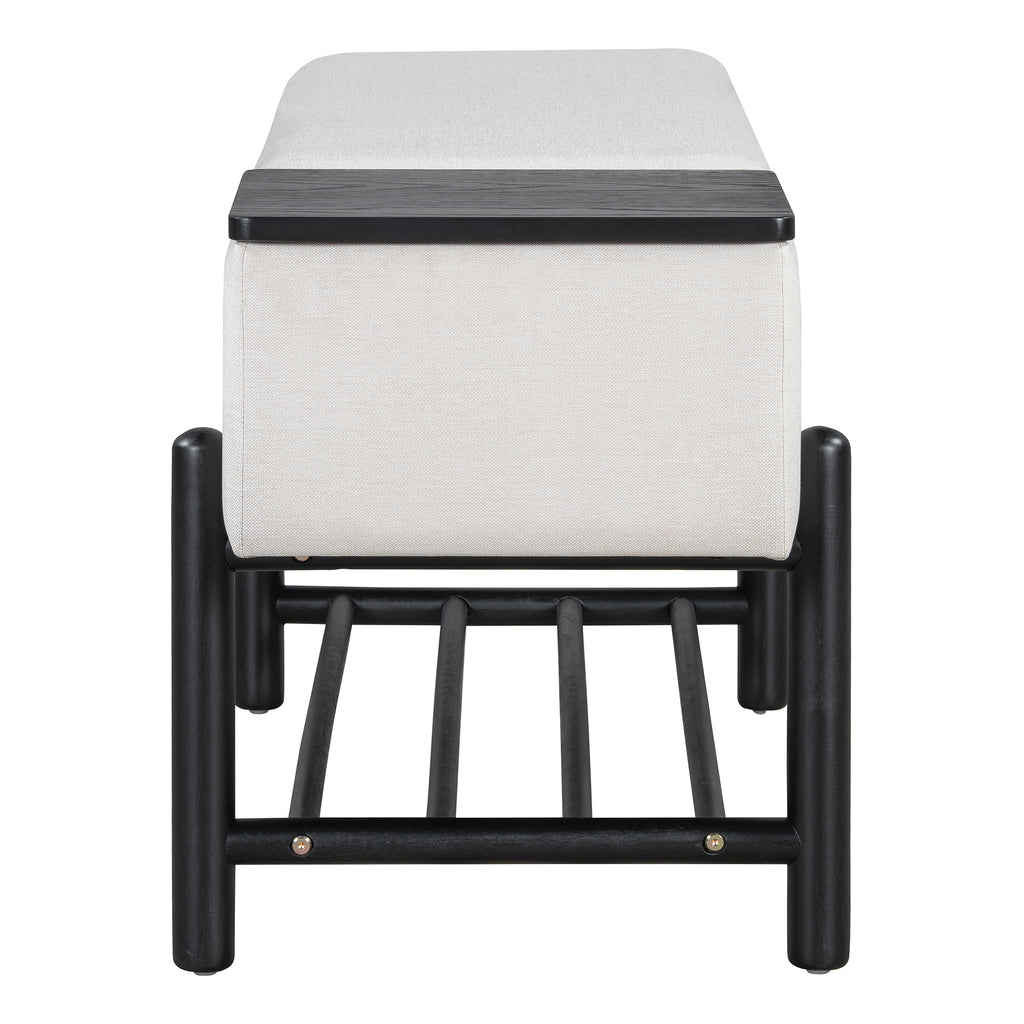 TREXM Farmhouse Upholstered Storage Bench with Hidden Compartment, Modern Entryway Bench for Living Room, Entryway, and Hallways (Black)