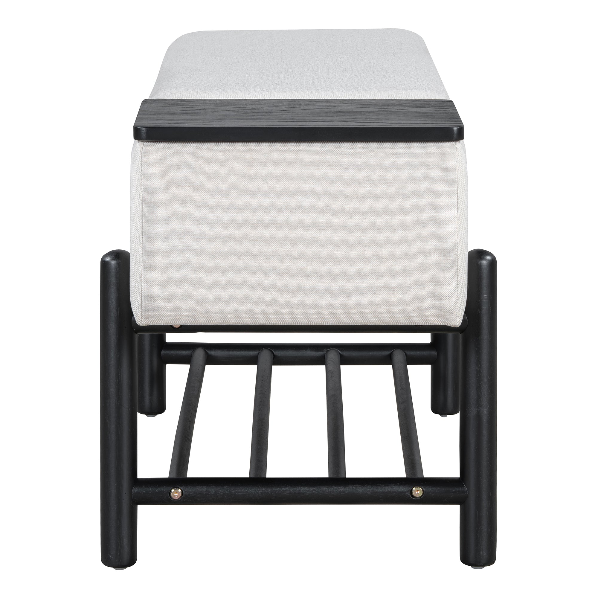 TREXM Farmhouse Upholstered Storage Bench with Hidden Compartment, Modern Entryway Bench for Living Room, Entryway, and Hallways (Black)