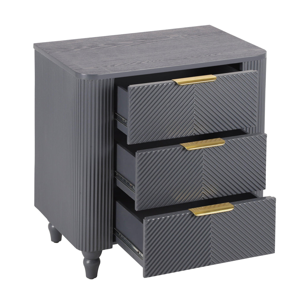 Mid-Century Nightstand with 3 Drawers in Dark Gray.