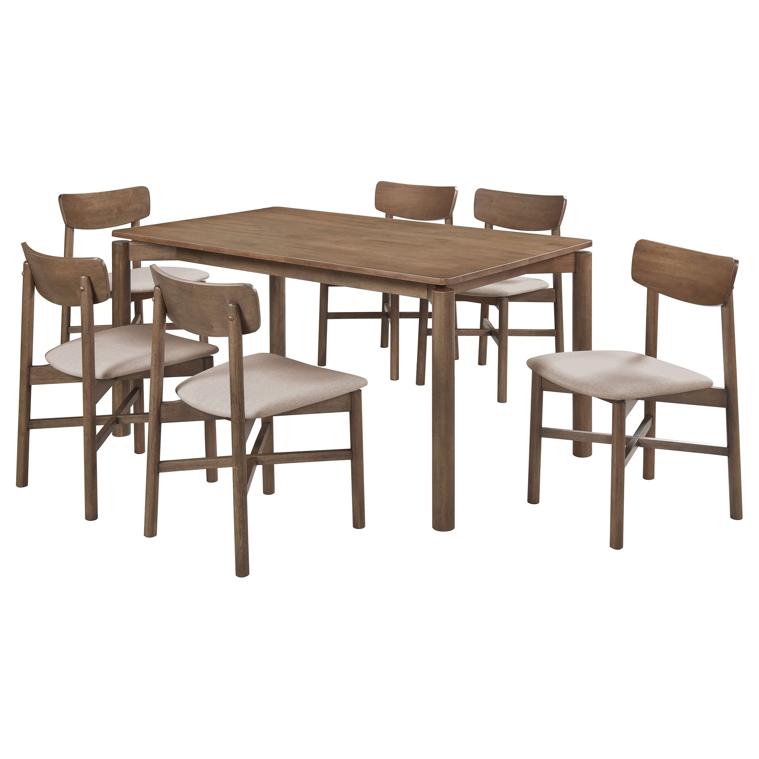 Svenstra Natural Walnut 7-Piece Wood Dining Set with Beige Chairs