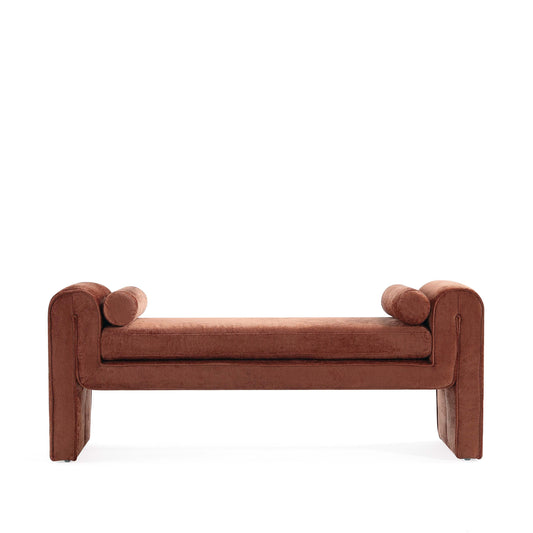 Concord Chenille Accent Bench in Terracotta