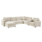 Beige 5-Seat U-Shape Chenille Sectional Sofa with Storage and Chaise
