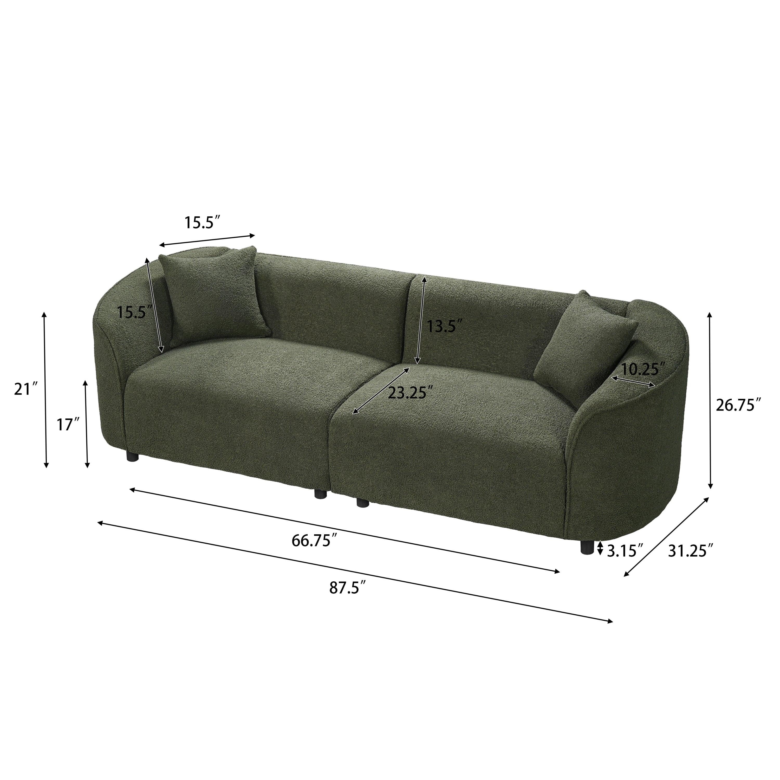 87' Curved Contemporary Sofa Green for Stylish Living Spaces.