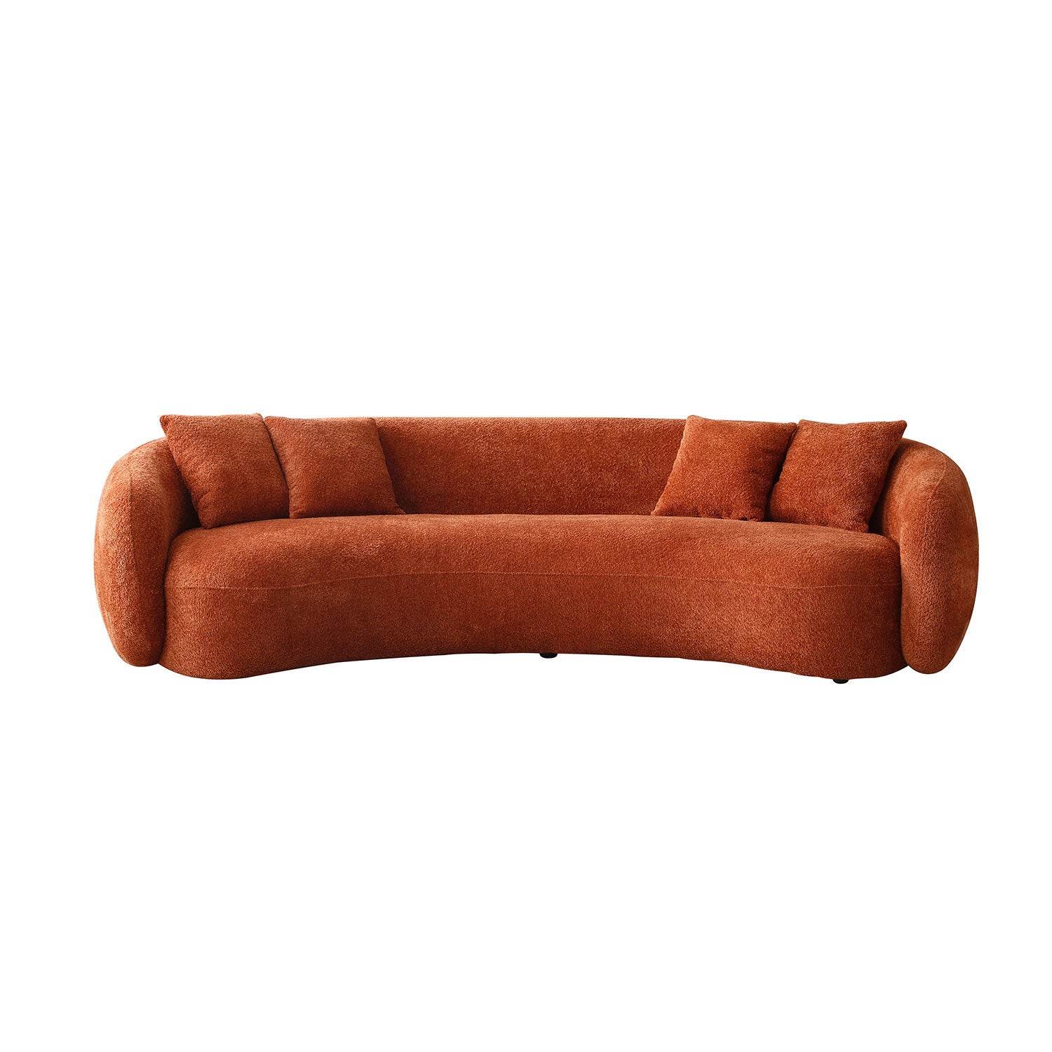 102-Inch 5-Seater Boucle Curved Sofa in Orange with Throw Pillows