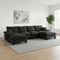 Modern 6-Seater Black Chenille U-Shape Cloud Sofa with Ottomans