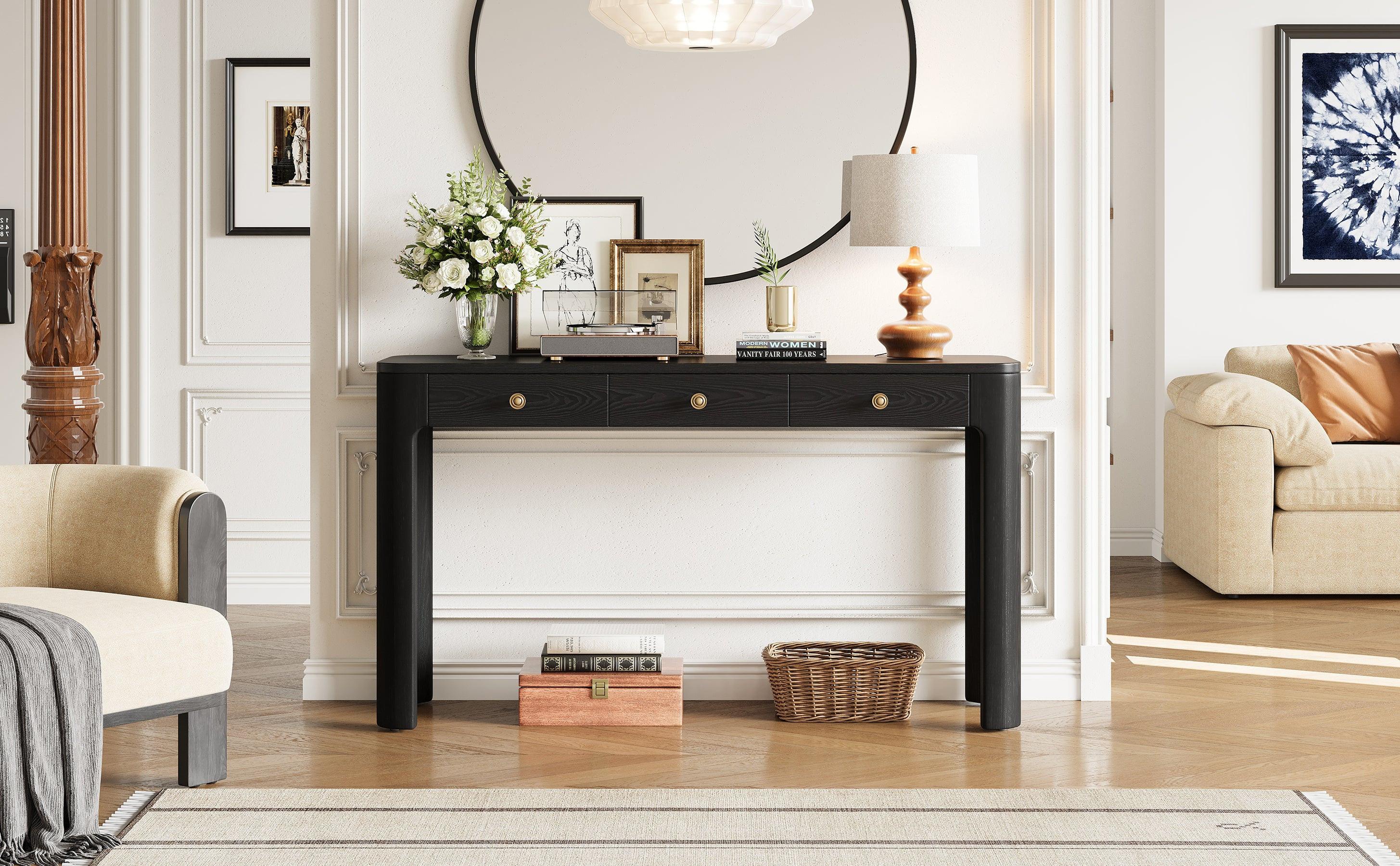 TREXM Rustic Console Table with Storage and Curved Corners.