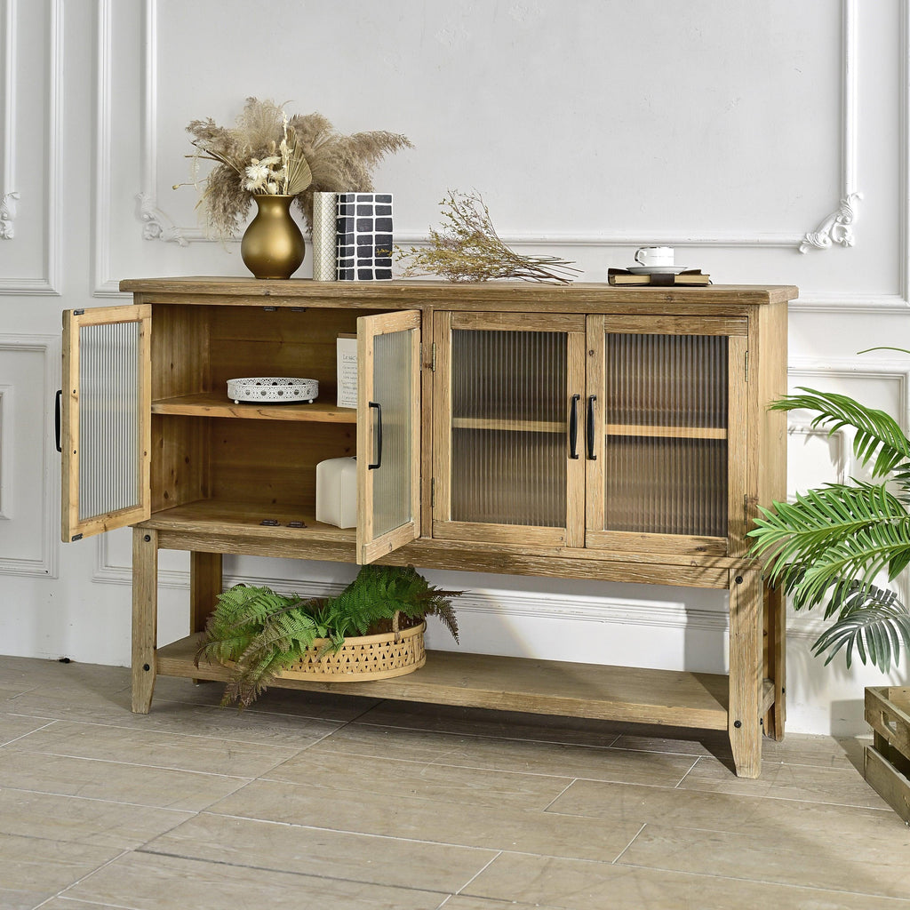 Wooden Sideboard Cabinet with Glass Doors for Storage.