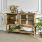 Wooden Sideboard Cabinet with Glass Doors for Storage.