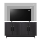 64 inch black cabinet shown with TV size guide up to 70 inches. Fully assembled and perfect for media and storage use.