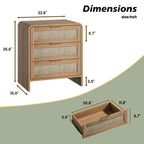 Rattan Nightstand with 3 Drawers for Modern Bedrooms.