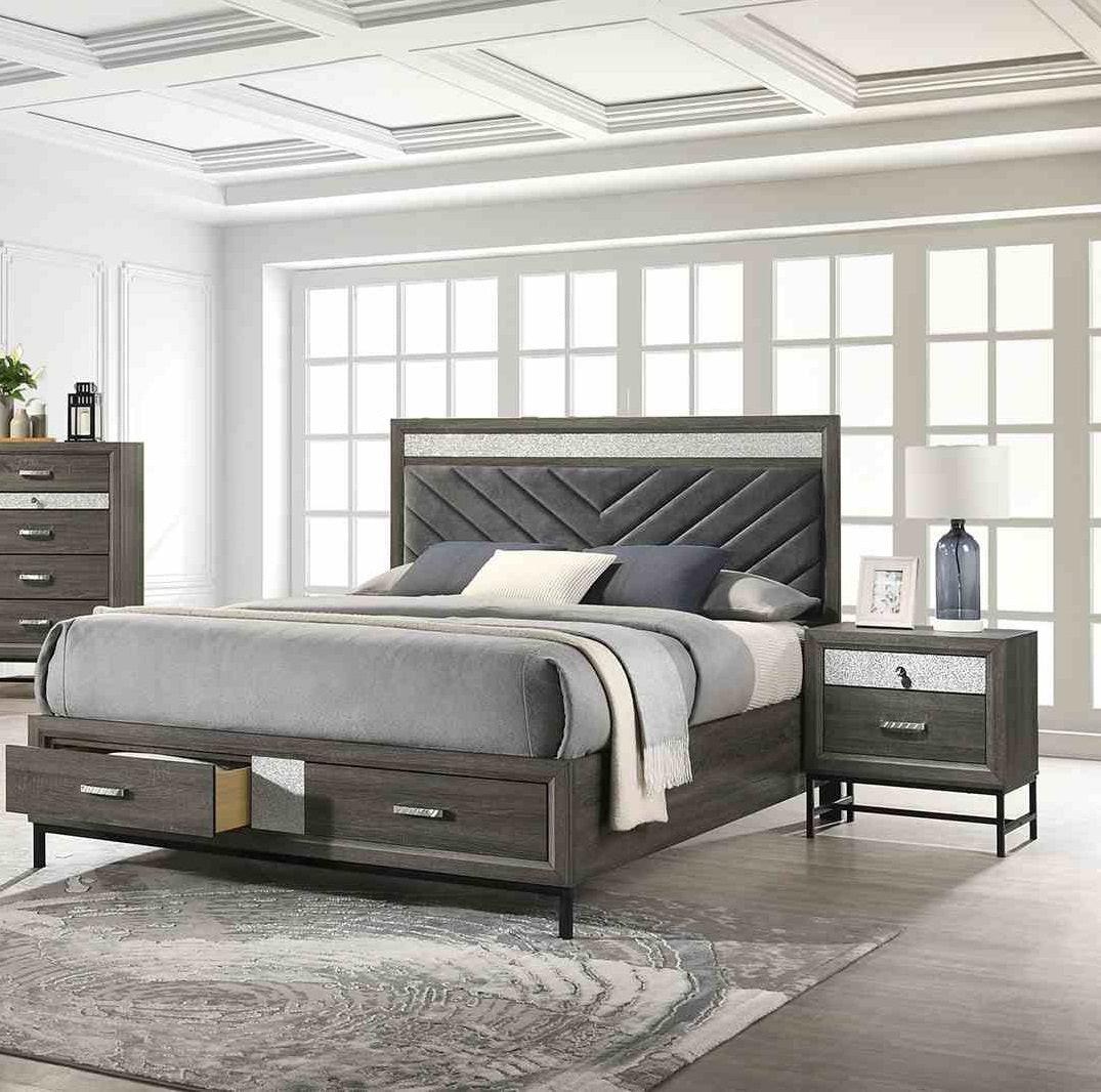 Contemporary Nightstand with Gray Finish and Metal Legs.