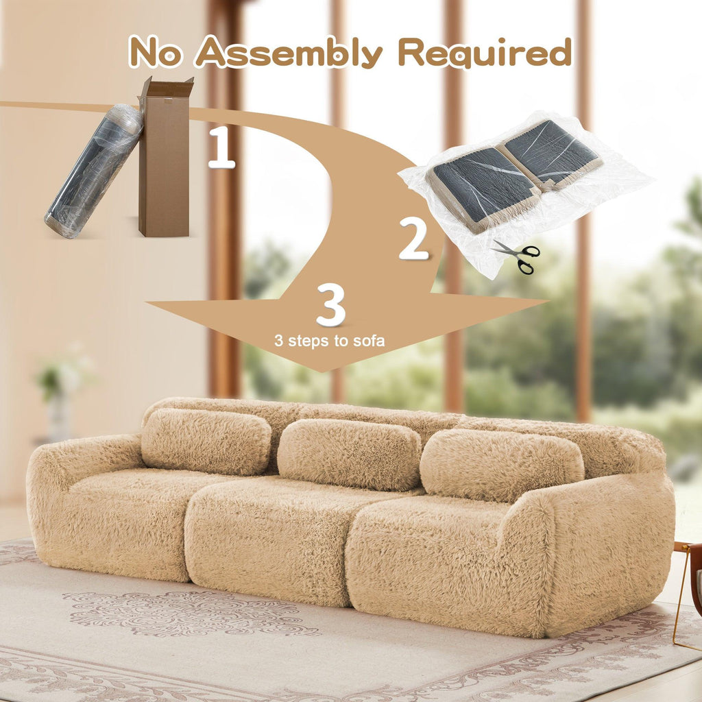 Modular Sectional Sofa with Plush Fabric, Ottoman & Pillows.