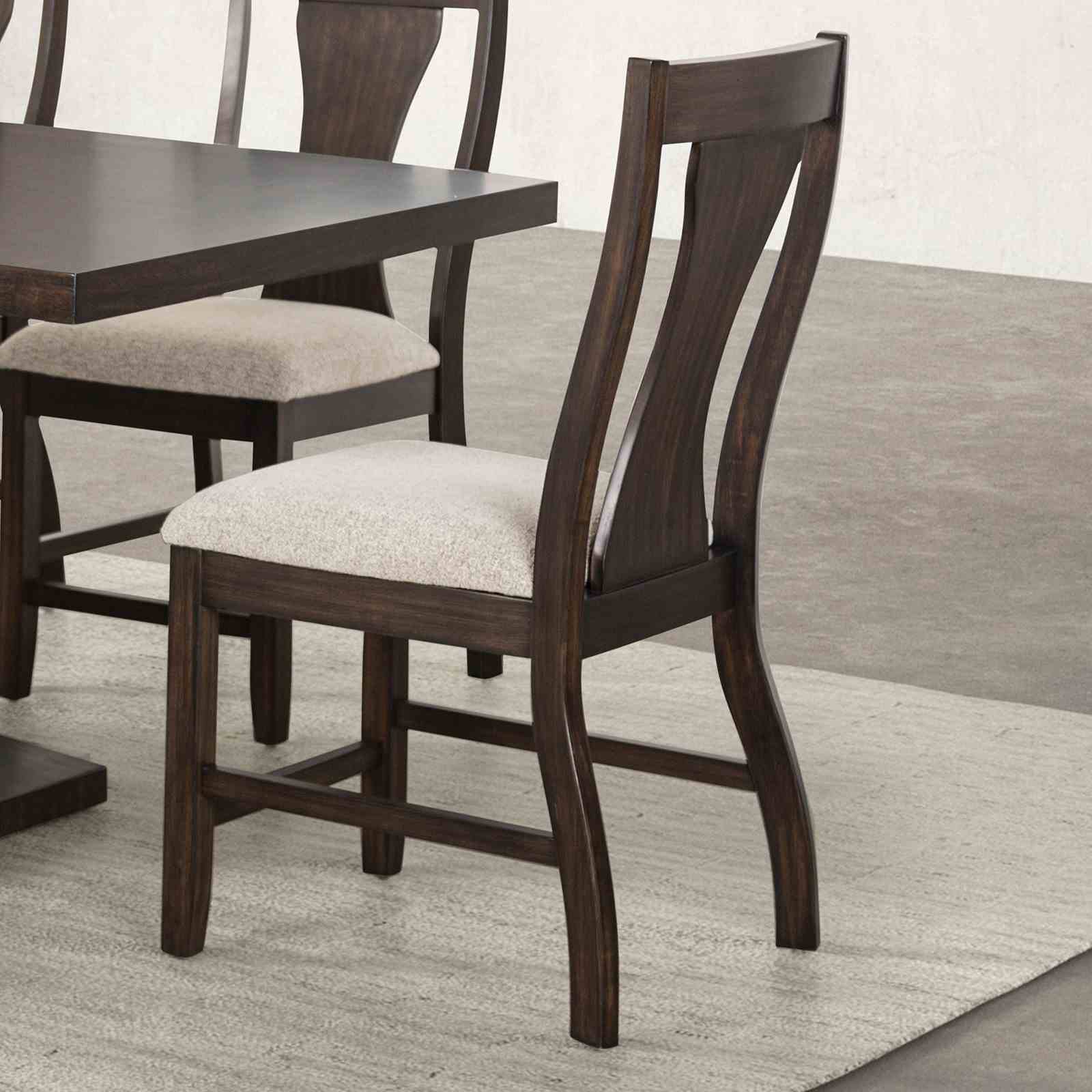 Espresso Finish Chairs - Set of 2 placed around a dining table, highlighting slat back and upholstered seat in a modern setting.