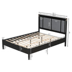 Solid Wood Queen Bed - Heavy Duty, Support 500 lbs - Black Headboard.
