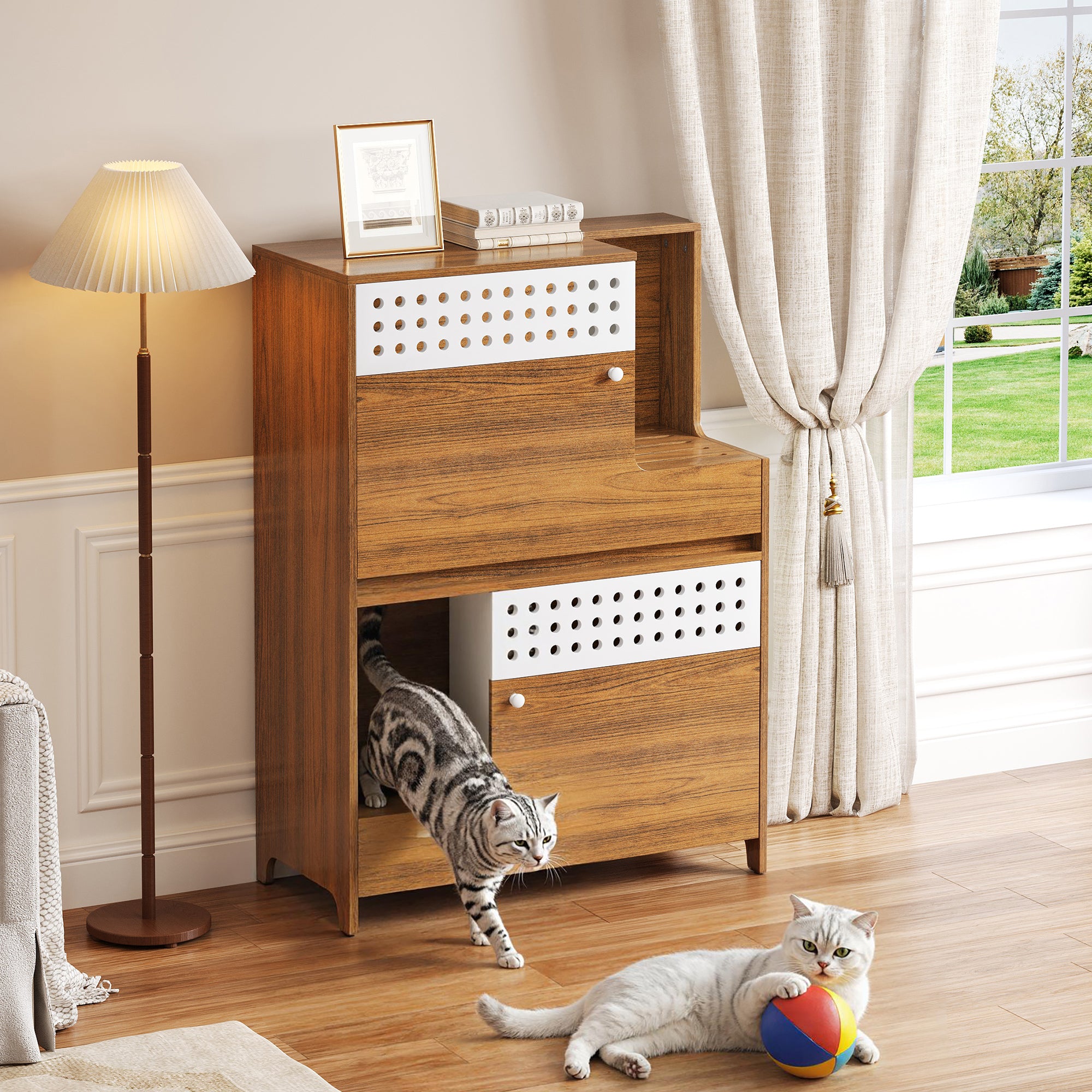 Modern Brown Particle Board Cat Litter Box Enclosure Side Table