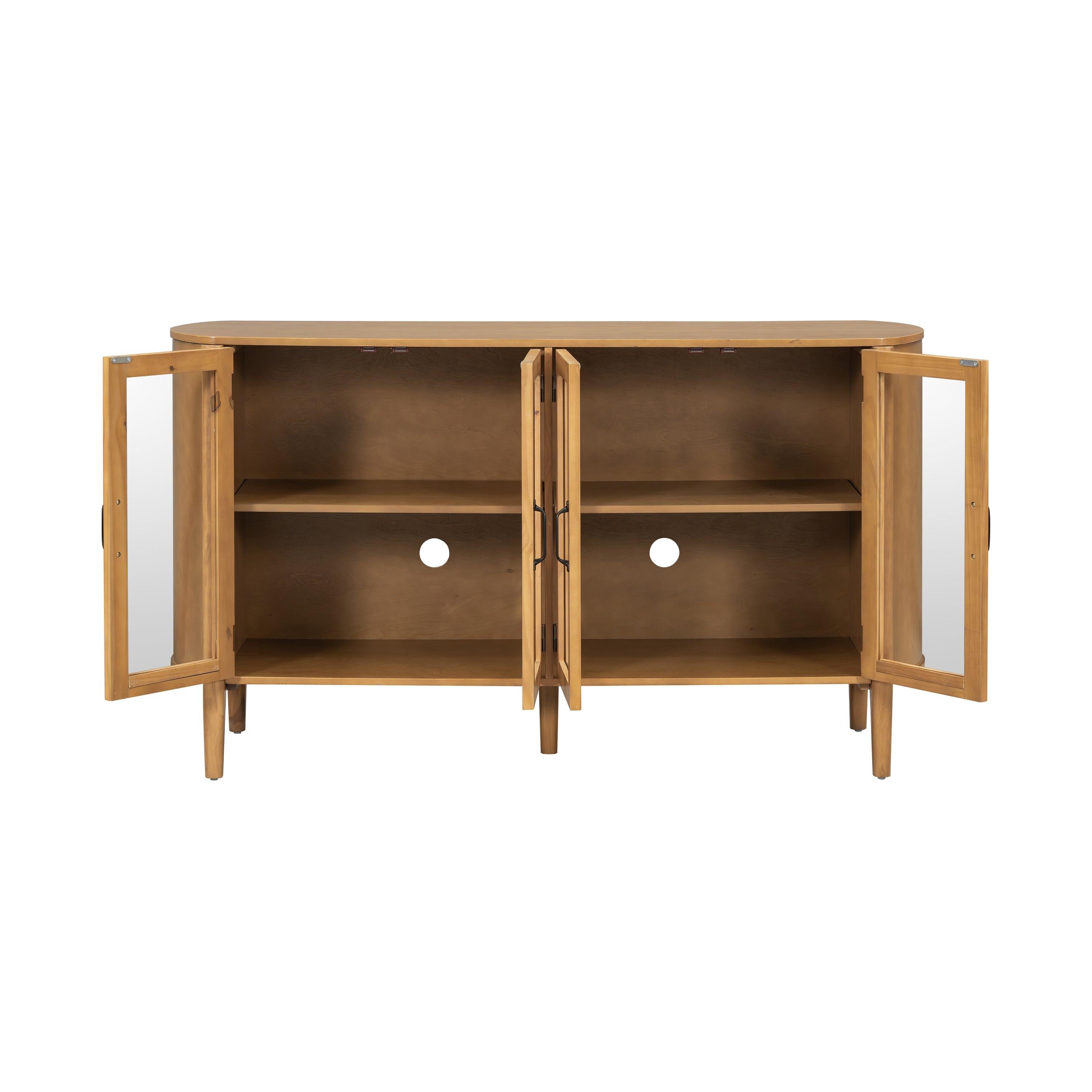 Natural Wood Storage Cabinet for Entryway - 4 Doors.