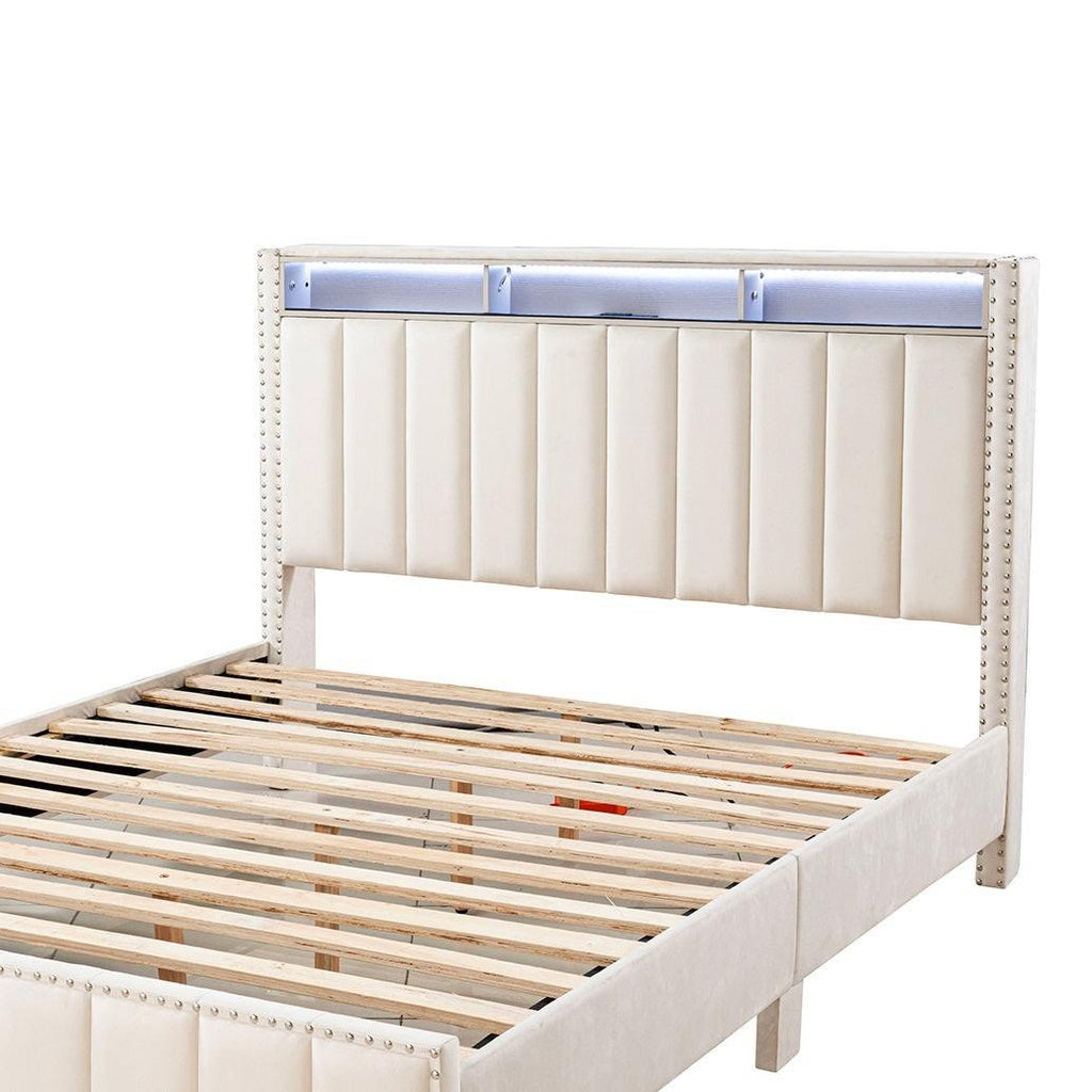 Beige Full Size Bed Set with Nightstands for Bedroom.